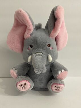 Elephant Plush Animal Animated Flappy Ears Peek A Boo Musical Gray & Pink